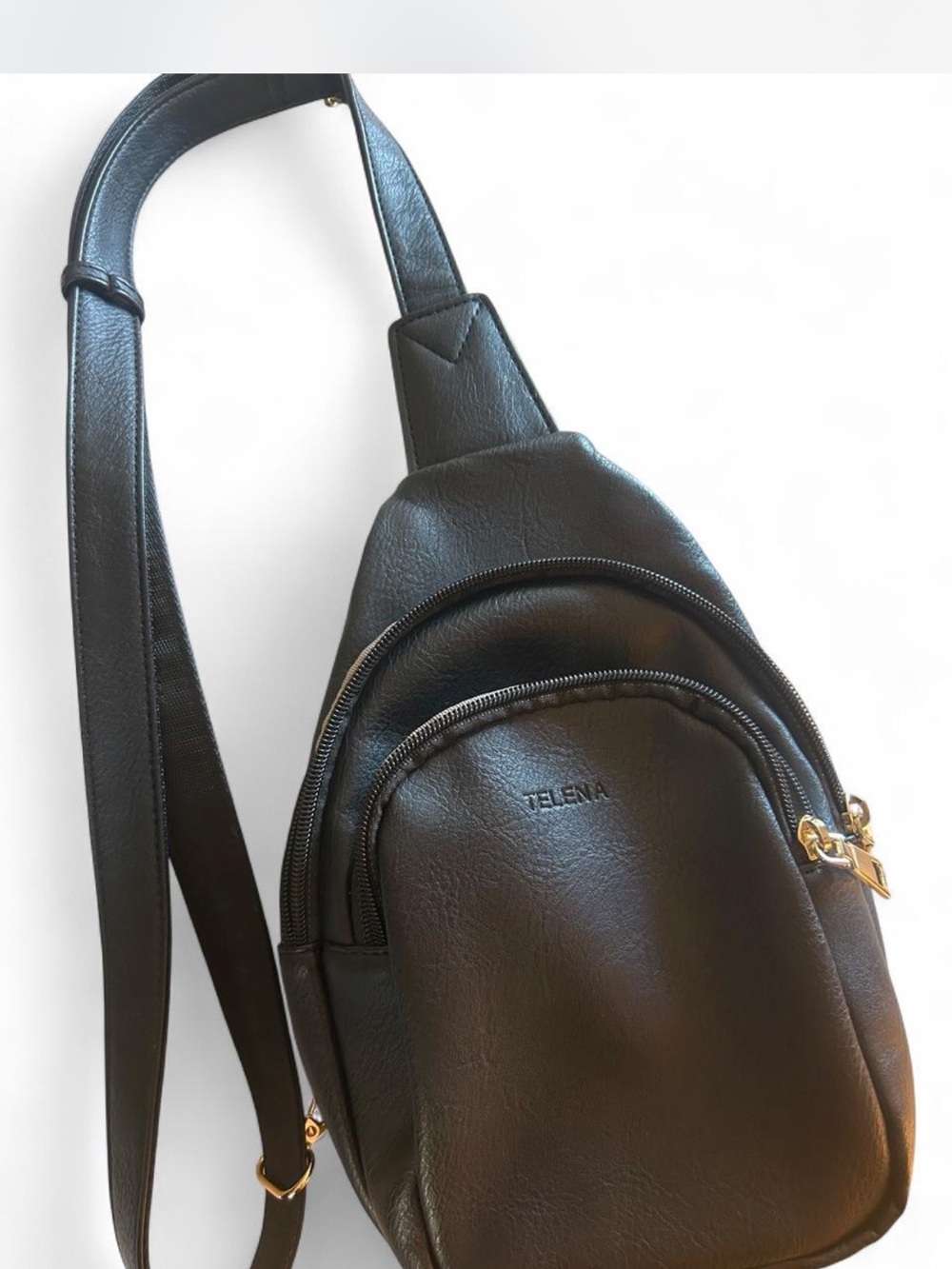 TELENA Black Leather Crossbody Sling Bag for Women